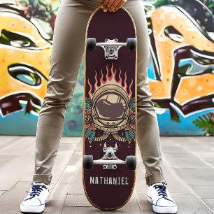 Retro Vlammende Astronaut Rozen Gepersonaliseerde Skateboard