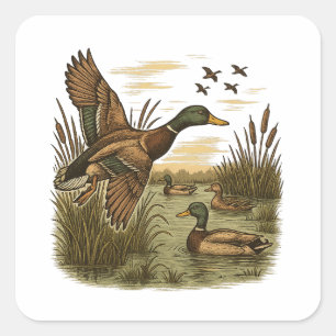Retro-vliegende-wildeman-eend-jacht Vierkante Sticker