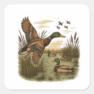 Retro-vliegende-wildeman-jacht, vierkante sticker