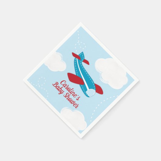 Retro Vliegtuig Baby shower in rood en blauw Servet (Hoek)