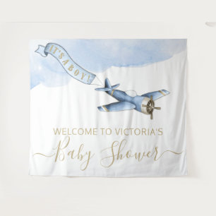 Retro-vliegtuig babyshower achtergrond XL Wandkleed