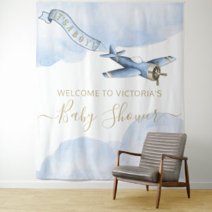 Retro-vliegtuig babyshower achtergrond XL Wandkleed