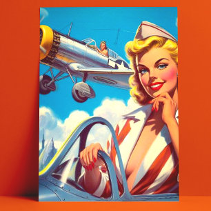 Retro Vliegtuig Pin-up Briefkaart