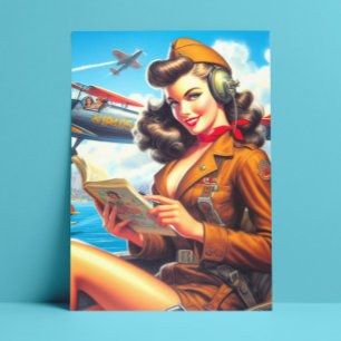 Retro Vliegtuig Pin-up Briefkaart