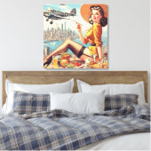 Retro Vliegtuig Pin-up Illustratie Canvas Afdruk (Insitu (Slaapkamer))