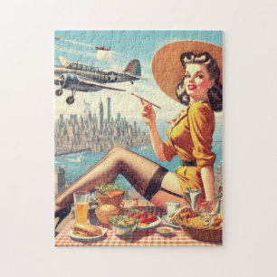 Retro Vliegtuig Pin-up Illustratie Legpuzzel
