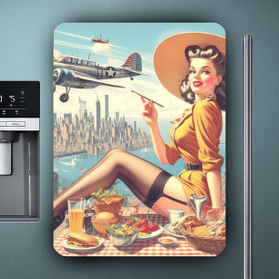 Retro Vliegtuig Pin-up Illustratie Magneet