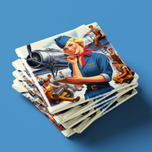 Retro vliegtuig pin-up magneet