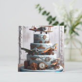 RETRO VLIEGTUIG THEMA VERJAARDAGSTAART KAART (Staand voorkant)