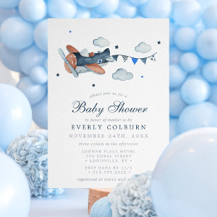 Retro Vliegtuig Wolken Jongens Baby Shower Kaart