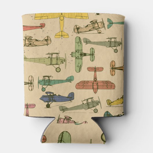 Retro vliegtuigen: Gebarsten  patroon. Blikjeskoeler (Achterkant)