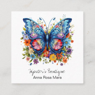 *~* Retro Vlinder AP57 Boho QR Flowers Vierkante Visitekaartje