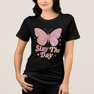 Retro Vlinder “Slay The Day” Kunst Tri-Blend Shirt