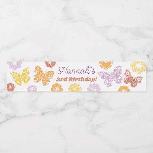 Retro vlinder verjaardag dank u waterfles etiket (Enkel label)