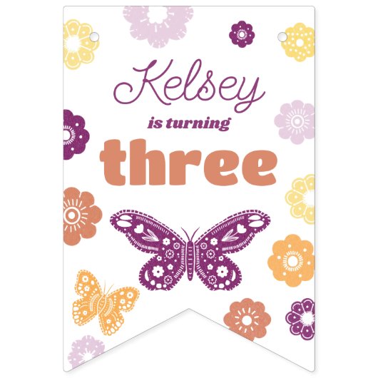 Retro vlinder verjaardagsfeestje vlaggetjes (Eerste vlag)