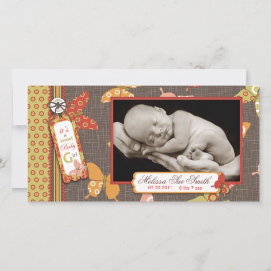 Retro Vlinders Fotokaart Aankondiging (Voorkant)