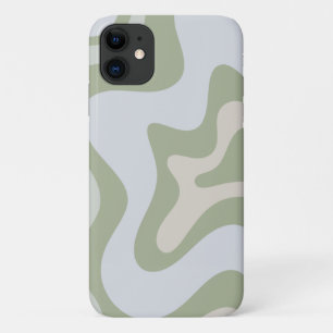 Retro vloeibare wervel abstract patroon in salie g iPhone 11 hoesje