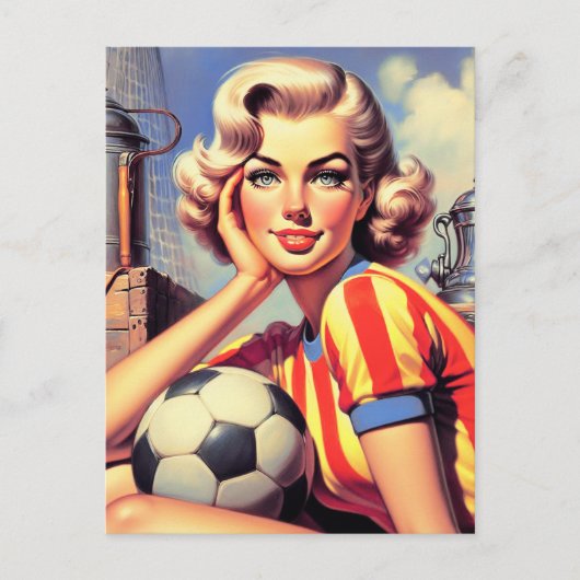 Retro Voetbal Pin Up Briefkaart (Voorkant)