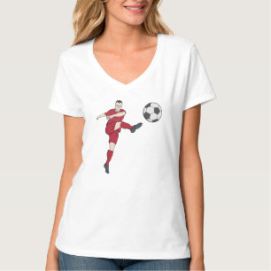 Retro Voetbalspeler die Bal Volley Kopt Actie Gra T-shirt
