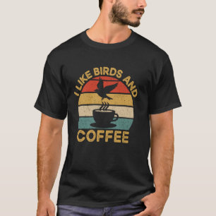 Retro vogelaar en koffiedrinker minnaar vint t-shirt