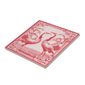 Retro Vogels Twee Kranen Rode Art Deco Art Nouveau Tegeltje (Zijkant)