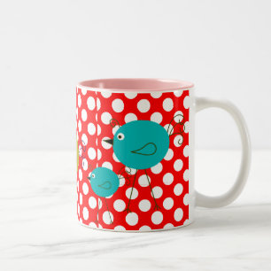 retro-vogels tweekleurige koffiemok