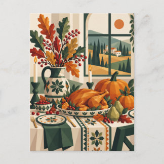 Retro Volkskunstkalkoen en Pompoenen Thanksgiving Briefkaart