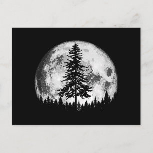Retro Volle Maan & Minimalistische Dennenboom Vint Briefkaart