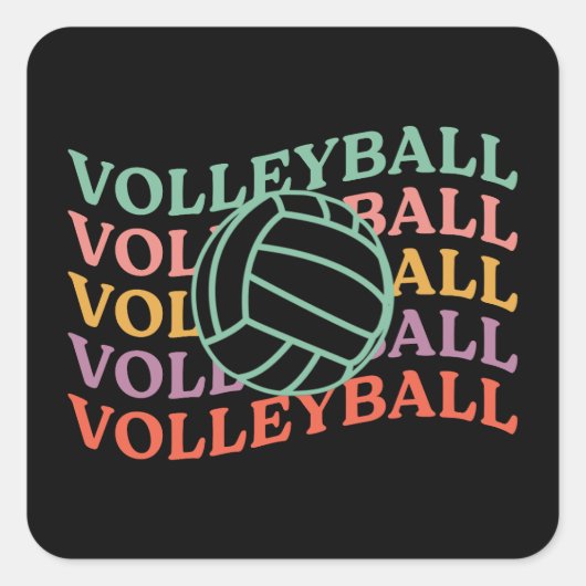 Retro Volleybal Sport Vierkante Sticker (Voorkant)