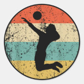 Retro Volleybalspeler Ronde Sticker (Voorkant)