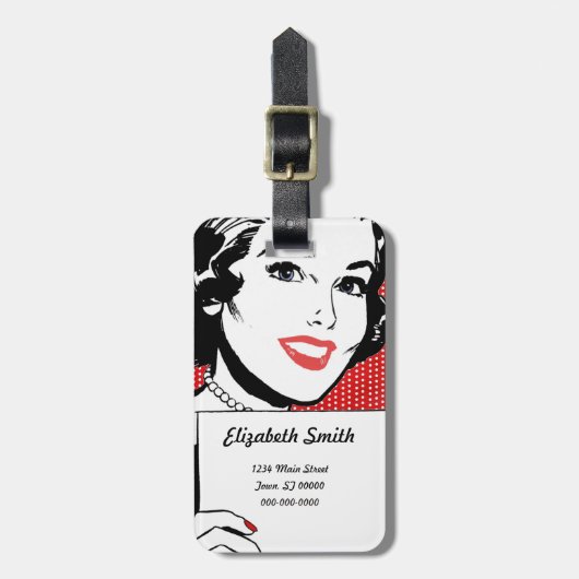 Retro Voman met een Teken Bagagelabel (Voorkant verticaal)