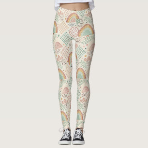 Retro vormen en gestippelde texturen in aardse pas leggings
