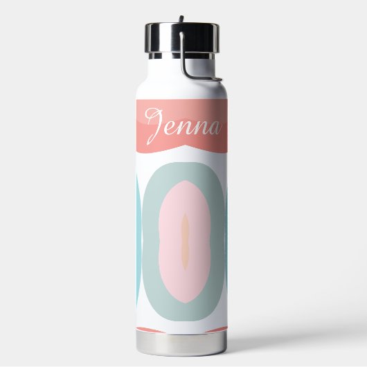 Retro vormen- pastel regenboog script naam waterfles (Links)