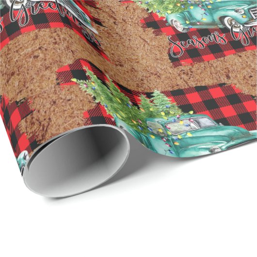 Retro Vrachtwagen Buffel Plaid Kerstmis Vakantie G Cadeaupapier (Rol Hoek)