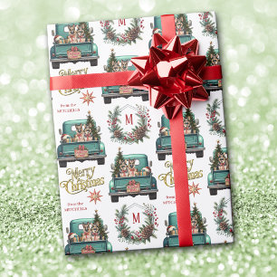 Retro-vrachtwagen met monogram en Duitse Herders v Cadeaupapier