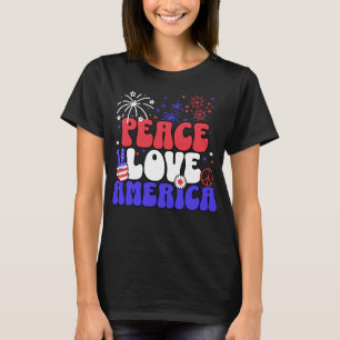 Retro Vrede Liefde en Amerika T-shirt