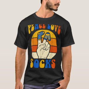 Retro vrede liefde sokken trisomie 21 bewustzijn t t-shirt