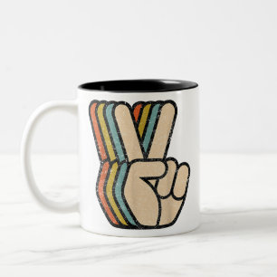 Retro Vredesteken V Fingers 60s 70s 80s Coo Tweekleurige Koffiemok