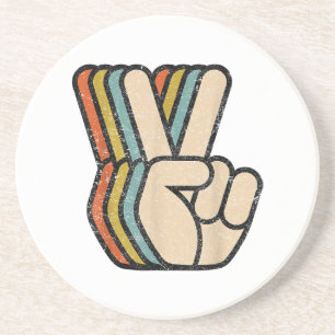 Retro Vredesteken V Fingers 60s 70s 80s Coo Zandsteen Onderzetter