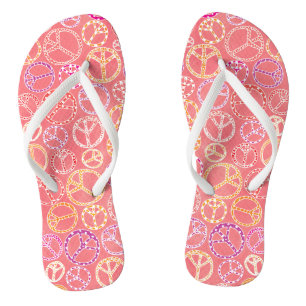 Retro Vredestekens Patroon op Roze Teenslippers