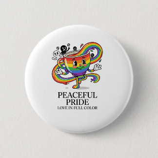 Retro Vreedzame Pride Regenboog Koffiekop T-Shirt Ronde Button 5,7 Cm