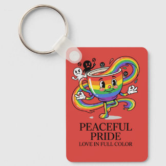 Retro Vreedzame Pride Regenboog Koffiekop T-Shirt Sleutelhanger