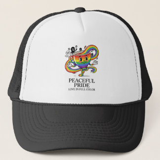 Retro Vreedzame Pride Regenboog Koffiekop T-Shirt Trucker Pet