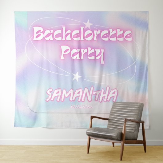 Retro vrijgezellenfeest achtergrond Groovy Roze Wandkleed (In Situ (horizontaal))