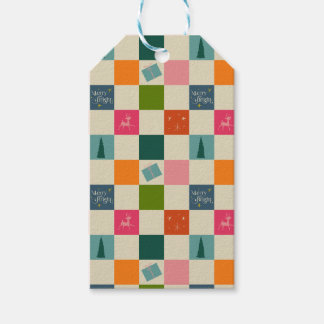 Retro vrolijk en fel kerstcadeaupapier cadeaulabel