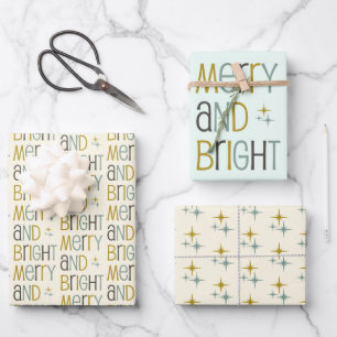 Retro Vrolijk en helder Midcentury Modern Kerstmis Inpakpapier Vel