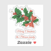 Retro  Vrolijk Kerstfeest Holly Bow Naam Sticker (Vel)