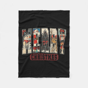 Retro Vrolijk Kerstfeest Kerstboom Sneeuwman Nutc Fleece Deken