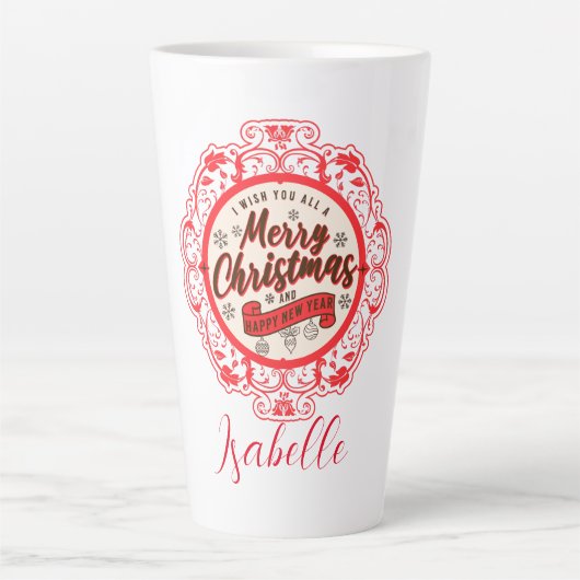 retro Vrolijk kerstfeest Latte Mok (Voorkant)