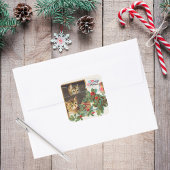 Retro Vrolijk Kerstfeest Schattigee Katten Vogel Vierkante Sticker